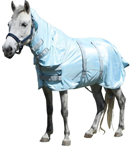 Fliegendecke Pony mit Abnehmbarem Halsteil, Atmungsaktive Sommerdecke | Leichtes Material mit UV-Schutz, verstellbare Brust- und Bauchgurte, ideal für Ponys, Shetty und Zwergpferde im Sommer