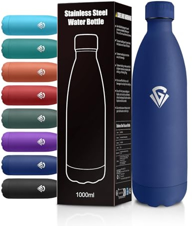 Borraccia Termica 1L, Senza BPA, Bottiglia Acqua in Acciaio Inox, Riutilizzabile, Doppia Parete Isolata, Borracce Antigoccia, per Sport, Campeggio, Palestra, Outdoor