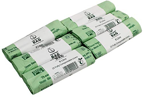 8 Litre x 150 bags -Compostable Kitchen Caddy Liner - Food Waste Bin Liners - EN 13432-8L Bags with Composting Guide