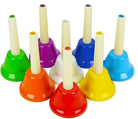 A-Star Juego de 8 campanas de mano diatónicas de metal arcoíris de colores - C6 a C7