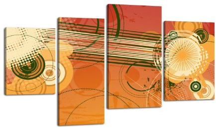Leinwandbild Marissa LW143 Wandbild, Bild auf Leinwand, 4 Teile, 180x115cm, Kunstdruck Canvas, XXL Bilder, Keilrahmenbild, fertig aufgespannt, Bild, Holzrahmen, Abstrakt, Geometrie, Orange