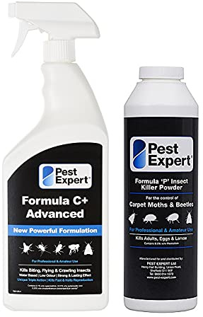 Pest Expert Formula 'C' Carpet Beetle Killer Spray 1ltr and Formula 'P' Carpet Beetle Killer Powder XL pack size 300g (HSE approved and tested - professional strength product)