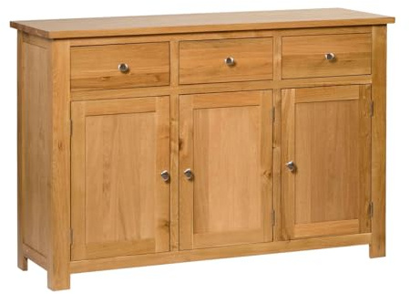 Hallowood Furniture Waverly Oak Sideboard Storage Cabinet with 3 Drawers | Large Wooden Sideboards for Living Room, Oak Furniture with 3 Drawers & Cupboard for Bedroom, Dining Room, Kitchen or Hallway