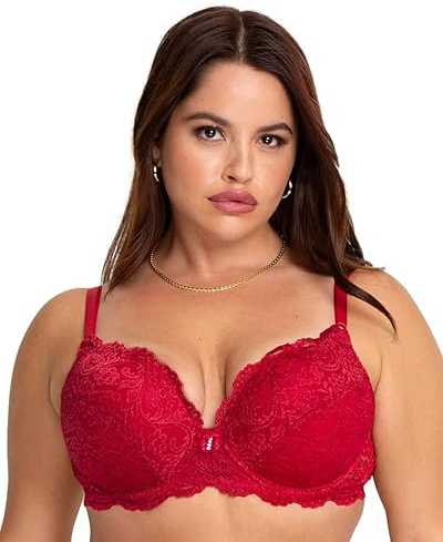 Smart & Sexy Damen Bügel und Maximalem Dekolleté Push-Up-BH, Undurchsichtige, Nein Nein Rot, 70A