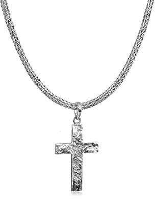 Kuzzoi Collier pour homme en argent sterling 925 oxydé avec pendentif croix, longueur 50 cm, chaîne roi avec pendentif, ZOI-018