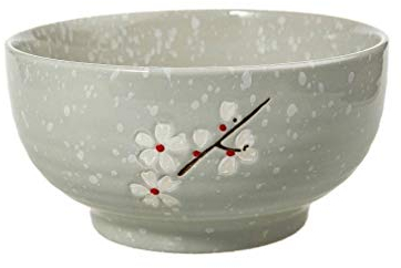 lachineuse – Cuenco grande de ramen japonés – Tinte gris ⌀ 16,5 cm – Capacidad 1000 ml – Flores de cerezo – Tazón de arroz, desayuno y sopa – Decoración de Asia y Japón – Regalo de vajilla japonesa