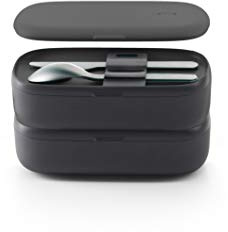 Lékué Lunch Box with Cutlery, Black, 19x10x11 cm