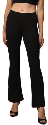 Damen Stretch Schlag Hose Slim Fit Freizeit Schlupf Stoffhose ONLFEVER Elastic Flared Long Pants 70s Retro, Farben:Schwarz, Größe:XL / 30L