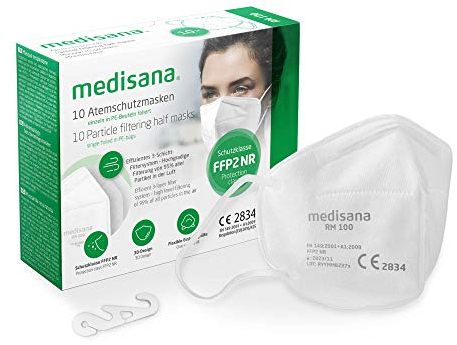 Medisana FFP2 respirator dust mask respiratory mask, RM 100, dust protection mask mouth protection mask 10 pieces individually packed in PE bag with clip - certified CE2834 - EU 2016/425