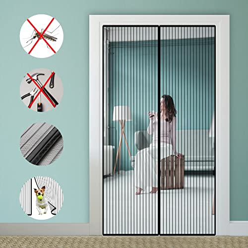 Auxmir Zanzariera Magnetica 100 x 210CM, Tenda Zanzariera Porta Finestra Cortile, Allargamento Superiore Aggiornamento Anti Insetti Traspirante Chiusura Automatica con 28 Magneti Rete
