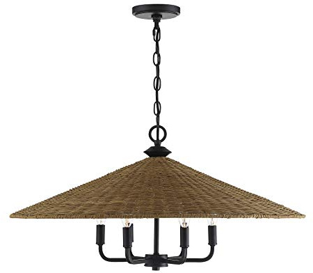 Savoy House 7-7772-6-180 Eman Farmhouse Rustic Scandinavian Rattan Pendant, 6-Light 360 Total Watts, 15 H x 30 W, Matte Black with Dark Rattan