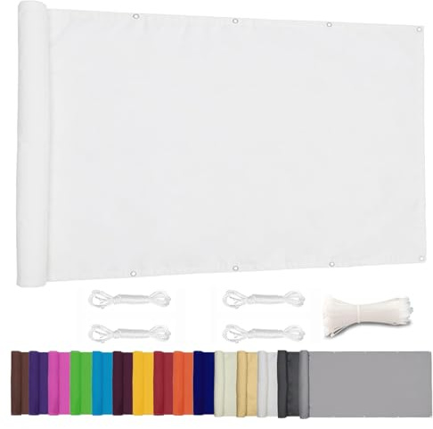 Lingle888 Balkon Sichtschutz PB2 PES blickdichte Balkonumspannung mit Ösen und Kabelbinder 8 Tage geliefert - in div.20 Größen & 14 Farben 420D(Weiß,1.1x3m)