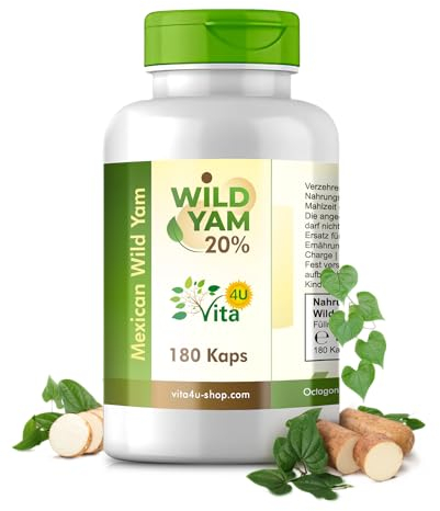 Wild Yams Kapseln hochdosiert mit 20% Extrakt | hochdosierte 150mg Diosgenin bei 750mg Mexican Wild Yamswurzel je Kapsel | vegan, frei von Zusätzen & laborgeprüfte Qualität | 180 Kapseln