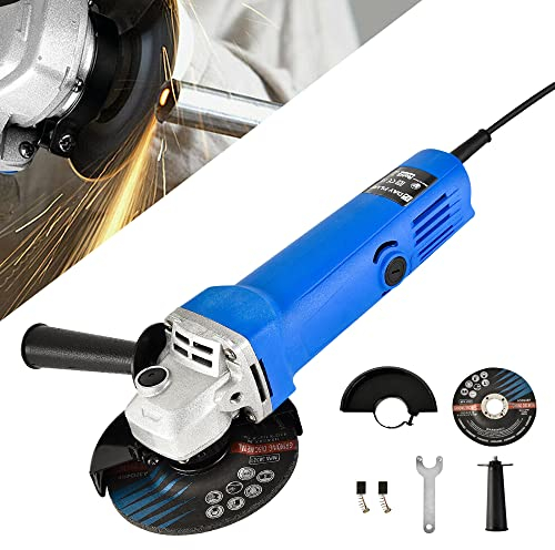 Angle Grinder Tool with Disc & Side Handle, 12000RPM 115mm Electric Angle Grinders with Cutting Wheel Auxiliary Handle Spanner, Safety Guard, for Steel Stone Marble Tile Cutting and Grinding