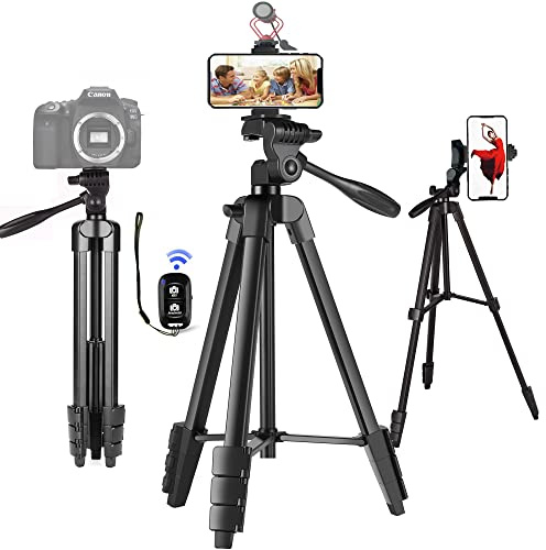 Trépied pour iPhone, Trépied Smartphone Portable 144,8 cm, Support de téléphone avec déclencheur à Distance pour Smartphone, Caméra, GoPro, Youtube/Selfie/TikTok Charge de 3 kg