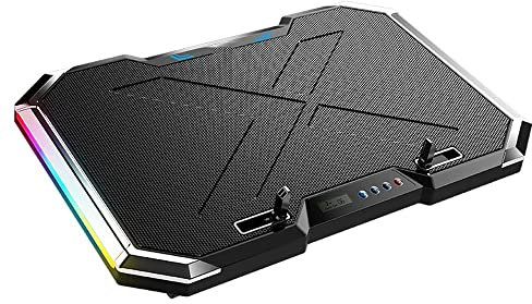 SMSOM Laptop Cooling Pad RGB Notebook Cooler, Laptop Fan Stand Adjustable Height with 6 Quiet Fans and Phone Holder, Computer Chill Mat, for 18 Inch Laptops - LED Light