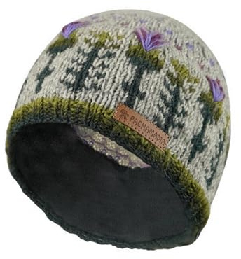 Pachamama Damen Wollmütze Handgestrickt Schottendistel Design mehrfarbig Einheitsgröße handgefertigt extra warm Fair Trade