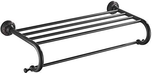 Hand Towel Holder,Towel Bar Rail, Towel Rack,Antique Brass Towel Rail with Double Towel Shelf for Bathroom, Shower Shelf Organizer,Black (Color : Black) (Color : Black)