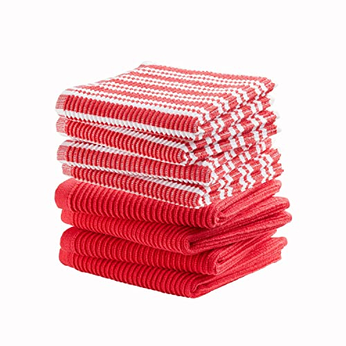 DDDDD, Spültücher, Basic + Stripe, Küchenzubehör, Spüllappen, Putztücher, Baumwolle, Rot, 8 Stück