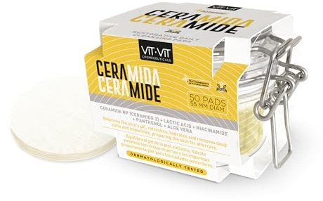 Discos Limpiadores y Tonificadores de Exfoliación Facial Suave Ceramida. 50 Discos de Algodón de Limpieza Facial con hidratante y rejuvenecedor Vit Vit Cosmeceuticals Vit Vit Cosmetics