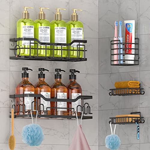 DILEASIR Shower Caddy - 5-Pack Shelves, Adhesive Organizer, Large Stainless Steel Bathroom Storage