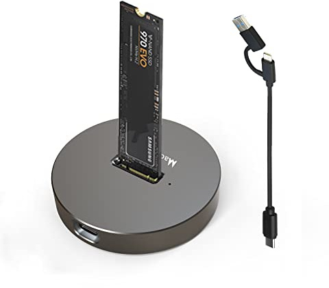 Mackertop M.2 NVMe & SATA SSD Docking Station, 10Gbps USB 3.1 Gen2 Type-C Enclosure, Dual Protocol Vertical Design, Tool-Free Installation, Round Aluminum Alloy Case for 2230/2242/2260/2280 SSDs