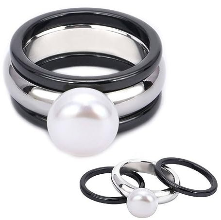MIATCENRT Keramikringe Für Frauen – 3 Stück/Set Große Runde Perlenringe, Modischer Hochzeitsschmuck, Weiblich, Handgefertigt, Verlobung, Schwarzer Keramikring Für Frauen, Party-Geschenk, Schwarz, 6