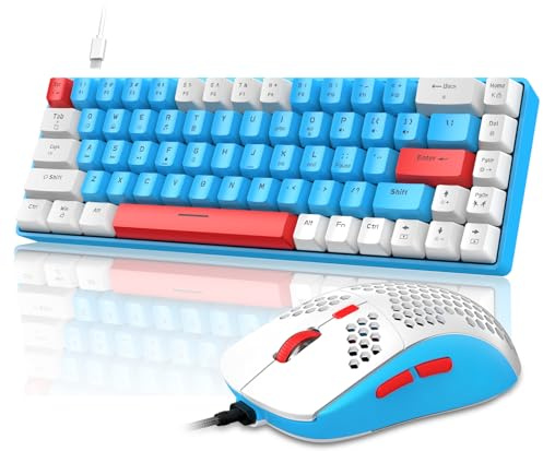 LexonElec 60% RGB Gaming Keyboard and Mouse Combo,Wired Mechanical Keyboard,68 Keys TKL Compact Mini Layout,Honeycomb Gaming Mouse,Up to 6400DPI,for PC MAC PS5 Xbox,(Pink)