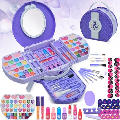 Kinderschminke Set Schminkkoffer Mädchen, 66 Stück Dresser Modell Schminkkoffer Mädchen, Waschbar und Sichere Kinder Make-up Spielzeug für Mädchen 3+ Jahre, Weihnachten Geburtstag Mädchen Geschenk