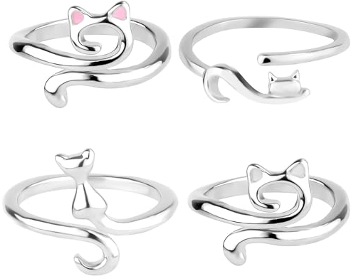 4 Stück Häkelring, Verstellbare Strickschlaufe Niedlich Katzengarnring Garnführer-Fingerhalter zum Häkeln Stricken Fingerhüte Zubehör, für Kunsthandwerk Frauen Geschenke