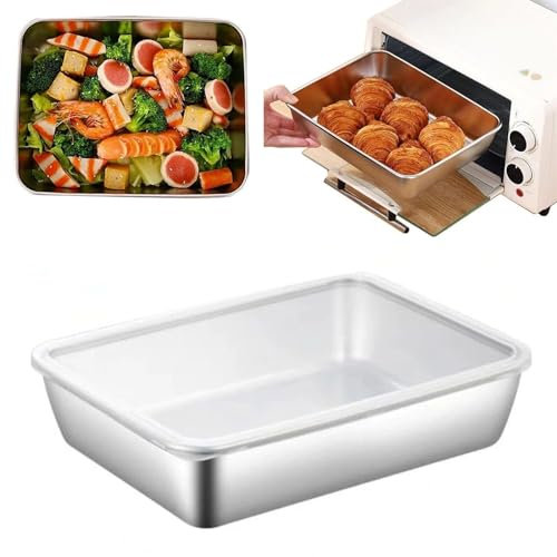 KHiry Piastra Quadrata in Acciaio Inossidabile con Coperchio, Teglie da Forno in Acciaio Inossidabile Resistente for Forno, Teglie da Forno in Metallo Addensato Teglie (Size : 25.8 * 20 * 6cm)