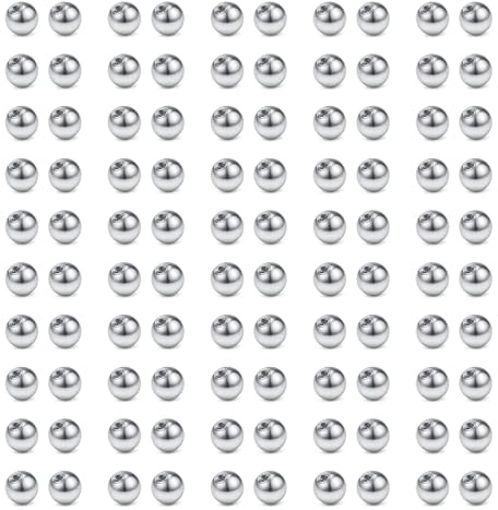 AVYRING Set di 100 sfere per piercing in argento e acciaio inox per labbra, labret rook, lingue, ombelico, barbello, setto, sfere per setto da 16 g, 1,2 mm, filettatura da 2,5 mm, 3 mm, 4 mm, 5 mm, 6