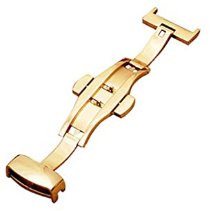 MLBEIU T01 automatisk klocka med dubbelklick fjärilsspänne med tryckknapp, utplaceringslås, 12–24 mm silverrem, Guldfärgad, 18mm