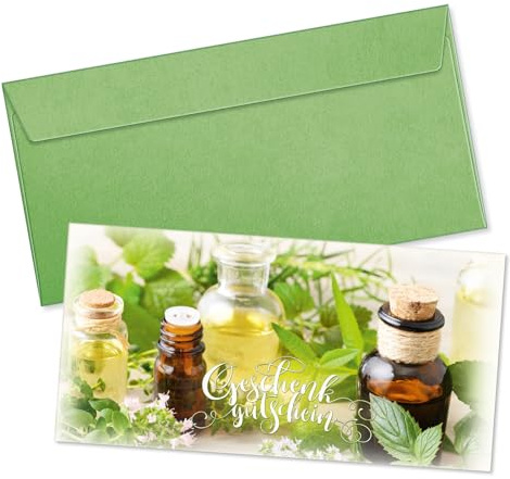 GESCHENKGUTSCHEINcom by POS-HAUER. Gutschein-Set. 10x Gutschein + Kuvert. Für Naturheilkunde Homöopathie Apotheke, blanko zum selber Ausfüllen.
