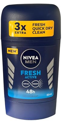 Nivea Men Fresh Active Deo Stick 0% Aluminium 48H 50ml | mit einzigartiger INFINIFRESH Formel & NIVEA MEN Pflege-Komplex, Deo ohne Aluminium mit Meeresextrakten für 48h Schutz