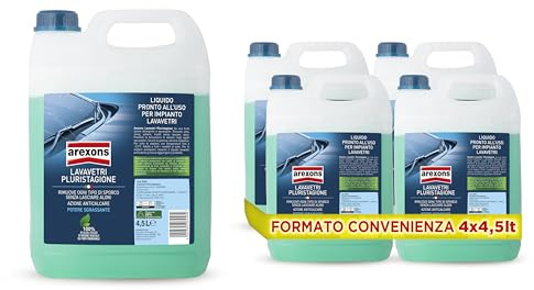 AREXONS Lavavetri Pluristagione -3.5 °c, Liquido Lavavetri Auto Pronto all'uso, Detergente Vetri Auto, Azione Sgrassante, Rimuove ogni Tipo di Sporco, Azione Anticalcare, 4 x 4,5L