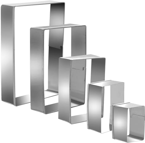 Molain Juego de 5 Cortadores Rectangulares de Galletas de Acero Inoxidable - Moldes Geométricos Cuadrados para Repostería, Fondant, Pasteles y Galletas