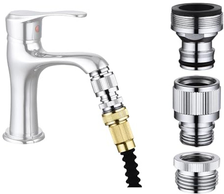 Kitchen Sink Quick Connector Tap to Garden Hose Adapter Dishwasher Washing Machine Snap Coupler Adapter Tap to Hose Adapter for Kitchen/Bathroom/Shower Hose