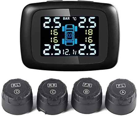 HELEVIA Auto TPMS Reifendruckkontrollsystem Zigarettenanzünder mit 4 Externen Sensoren