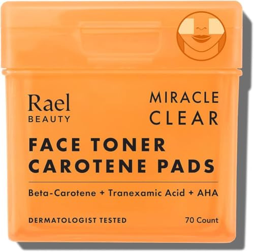 Rael Miracle Clear Aufhellende Carotin Toner Pads (70 Stück) | Korean Skincare, Sanft Peeling Gesicht, Dual Texture, Dermatologisch getestet, Duftstofffrei, Vegan, Tierversuchsfrei
