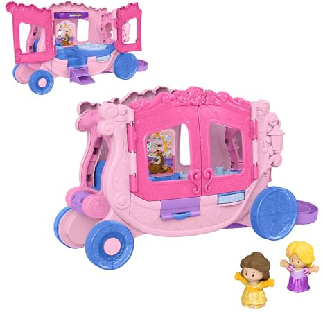 Fisher-Price Little People småbarnsleksak Disney Princess bakåtdragande musikvagn lekset med figurer för rollspel för barn från 18 månader, JCW72