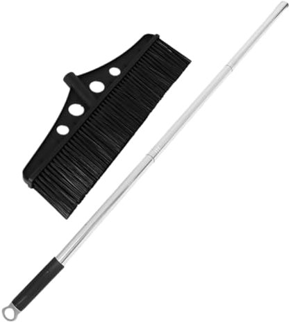 Healvian Balai Noir Détachable pour Terrasse Balayeuse de Jardin Robuste avec Manche Long Brosse de Nettoyage pour Grandes Surfaces Extérieures