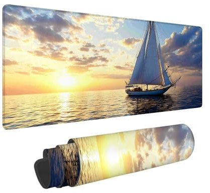 Blanco Alfombrilla Ratón XXL 1600 x 800 mm, Alfombrilla Ratón Gaming Atardecer Mouse Pad, Alfombrilla Escritorio Antideslizante, Alfombrilla Raton con Bordes Cosidos para Jugadores, PC, Oficina F-46
