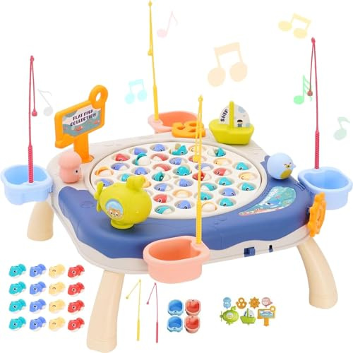 Maycoly Juego de Pesca para Niños,Juguete de Pesca Eléctricos Musical con 42 Peces y 10 Tiras de Caña de Pescar,Juego de Pesca con Juguete Musical,Adecuado para Niños a Partir de 3 Años