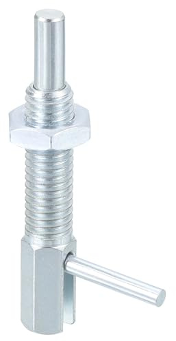 sourcing map Retractable Indexing Plunger Pin, M8 l Spring Plunger Carbon Steel Spring Loaded Latch Telescopic Locking Pin with Nut for Machinery Shipbuilding