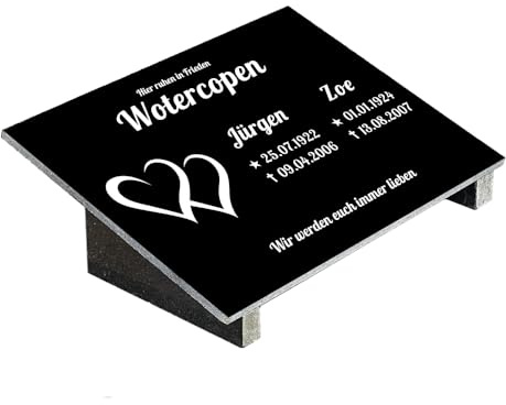 Grabplatte mit Inschrift aus Granit, personalisierbar Gedenktafel für Urnengrab, Grabstein für 1-2 Pers., Urnengrabstein N14D (30x40cm mit Stützen)