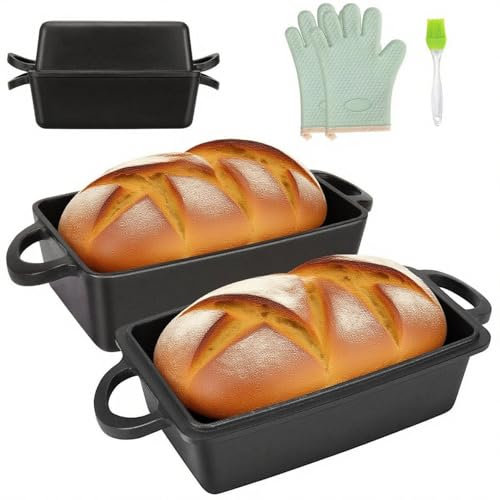 Marllifenney Cast Iron Loaf Pan with Lid | 9×5 Inch Bread Baking Pan | Even Heat Distribution for Perfect Homemade Bread, Cake, Meatloaf | Durable 2 Piece Set for Baking Enthusiasts Black