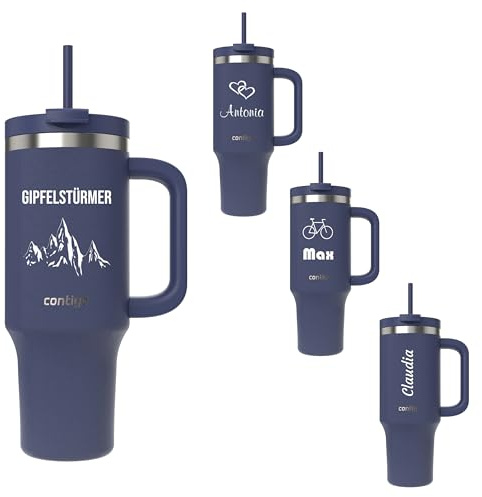 Contigo THERMALOCK Tumbler Trinkhalmbecher 1200 ml mit Gravur Henkel und Strohhalm | Isolierte Thermo-Trinkflasche aus Edelstahl mit Deckel | Kühlt 29 Stunden | BPA-frei (Indigo)