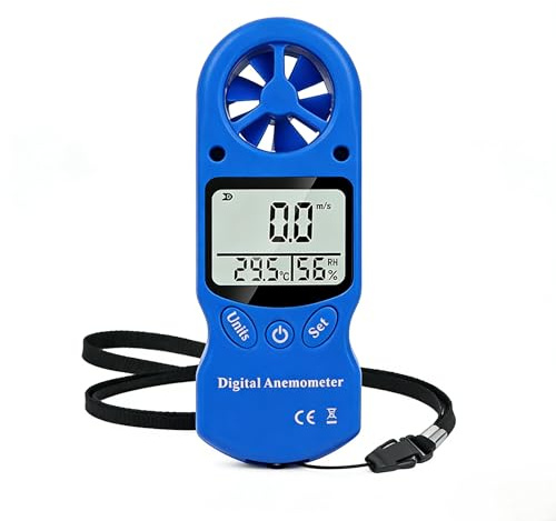 Telituny Windmesser Anemometer, 3 in 1 Digitaler Windgeschwindigkeitsmesser mit Temperatur und Luftfeuchtigkeit, Mini Wind Speed Meter 0.3-30 m/s, -10℃ bis 50℃, für Schießen Windsurfen Angeln Jagd