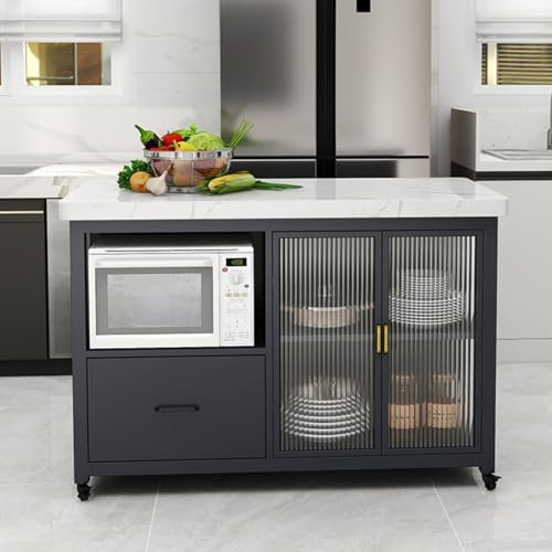 Table d'appoint mobile ouverte avec rangement autonome îlot de cuisine sur roulettes pour micro-ondes table de cuisson avec grand rangement de cuisine blanc portable et fonctionnel